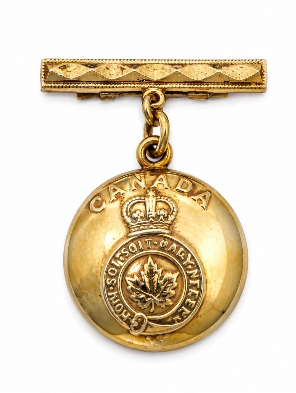 Vintage 1915 Canadian Locket Brooch Pat'd Gold Tone Honi Soit Qui Mal Y Pense